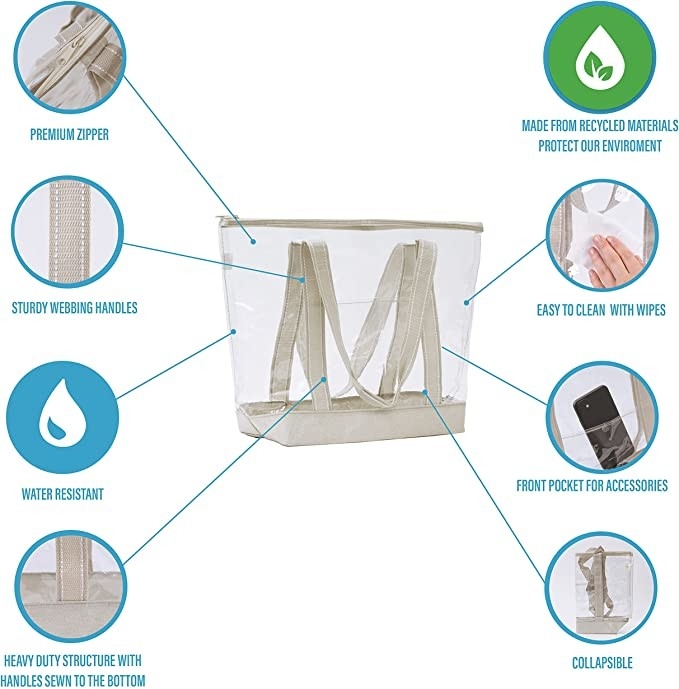 Eco 우호적 쇼핑 가방 캐리어 투명한 PVC 여성용 대형 손가방 경기장 야외 해변 14x5x13을 깨끗이 하세요 